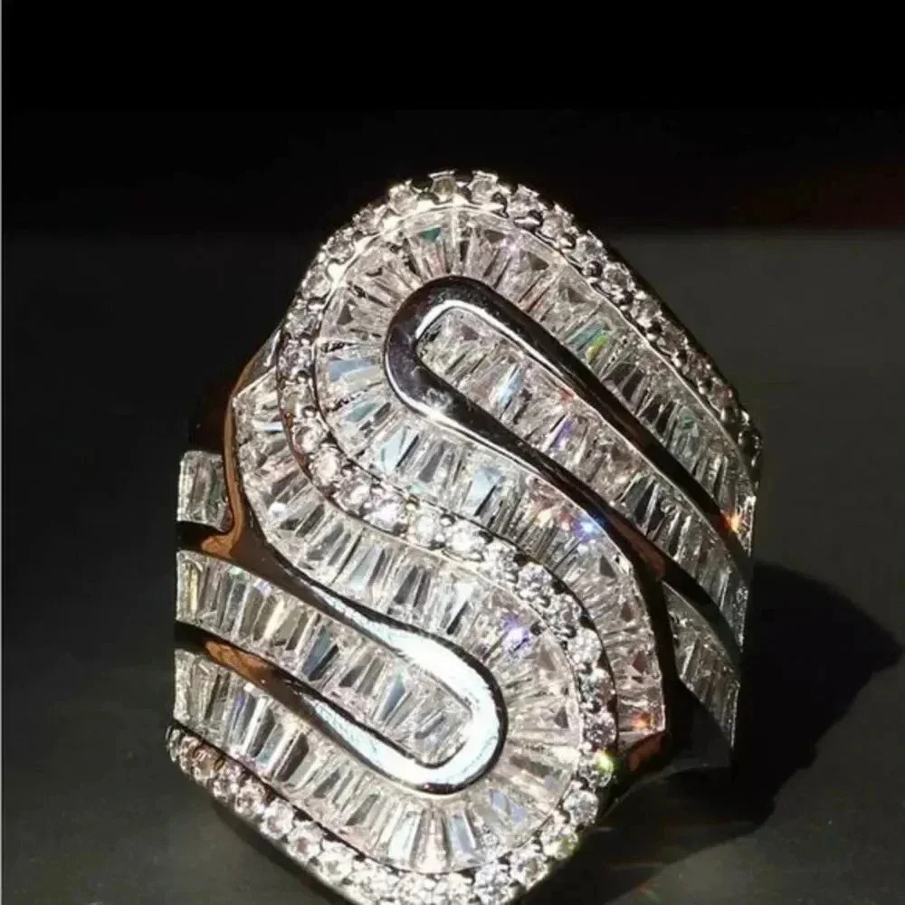 Natural Gemstones  Zircon Stamped S925 Silver Color Rings NEW
